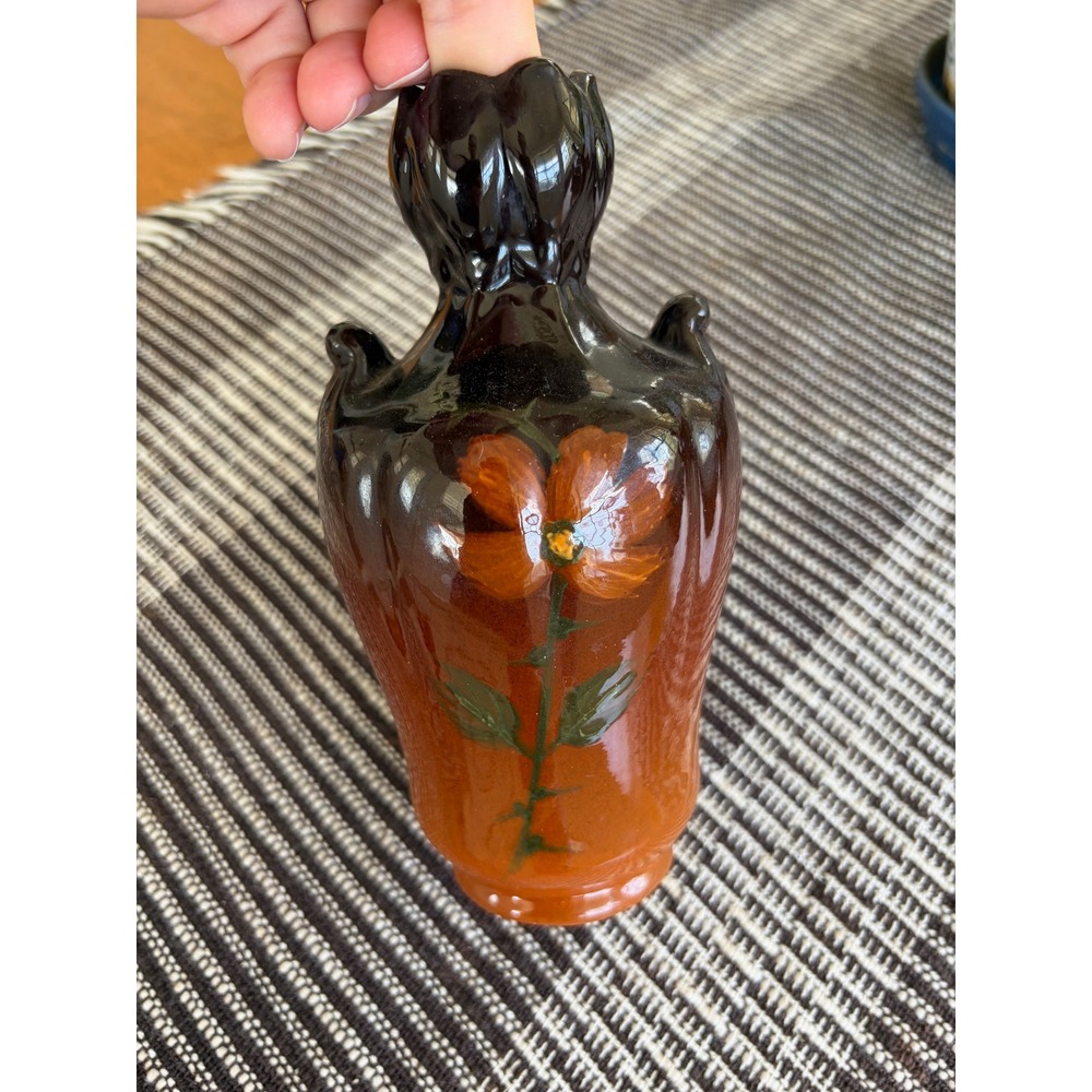 Vintage Weller Oretta Pottery‎ Vase Brown Orange Floral Art Deco 41 Hand Painted